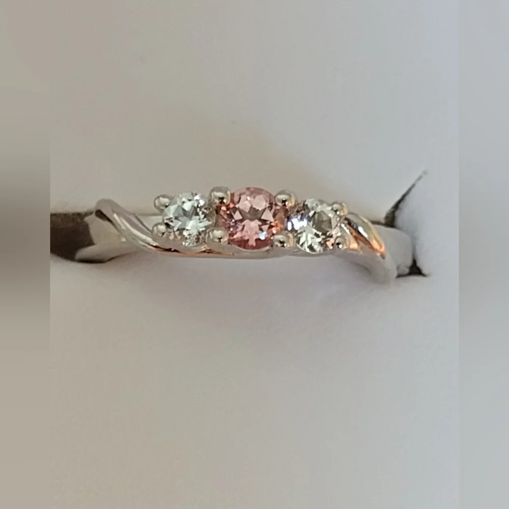 Breat Cancer White&Pink Topaz 925 Silver Joanna Ring Size 6 -Survivor Collection - Picture 2 of 15